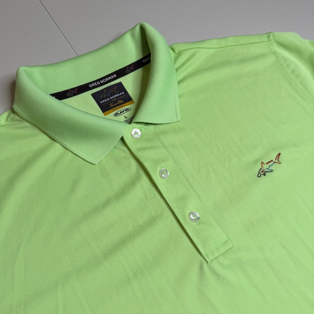Greg Norman Tasso Elba Five Iron Mens Large Lime Green Play Dry Golf Polo Shirt